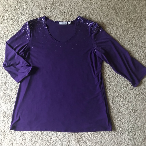Susan Graver liquid knit scoop neck top with border sparkles - Picture 11 of 16